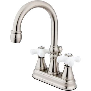 Kingston Brass KS2611PX Governor 4-Inch Centerset Lavatory Faucet with Brass Pop-Up and Porcelain Cross Handle, Polished Chrome