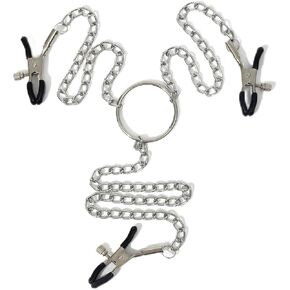316L Nipple Clamp Adjustable Pressure Pearl Body Chains Necklace Stainless Steel Ring Non Piercing Body Jewelry for Mens Women Faux Body Jewelry (Red)