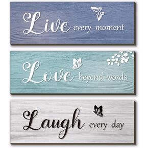 3 Pieces Rustic Living Room Wall Decor Blue Room Decor Love and Laugh Quote Sign Farmhouse Wall Decoration for Home Office Wedding Kitchen Living Room Bedroom Bathroom(Blue, 12x4Inch)