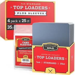 Cardboard Gold - 35pt Top Loaders for Cards with Bonus Soft Sleeves - 100 Count - Premium 3x4 Inch Trading Card Toploaders - Protect Your Baseball and Sports Cards with These Hard Plastic Protectors