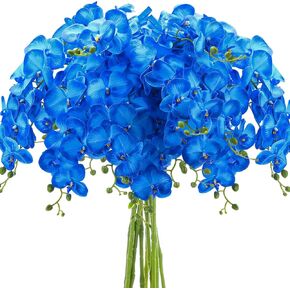 10 Pcs 36 Inch Blue Orchids Artificial Flowers Artificial Phalaenopsis Flowers Faux Orchid Stems Fake Flowers Arrangement for Tall Floor Vase Home, Wedding, Office