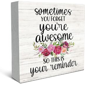 SRADMO Sometimes You Forget You're Awesome So This is Your Reminder Floral Wood Box Sign Desk Decor, Inspirational Wooden Block Box Sign Decoration For Home Office Shelf Table Decor