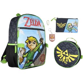 Legend of Zelda 5 Pc 16" Backpack Lunch Box Set School Travel Lunch Tote Pencil Case Rubber Keychain Backpack For Kids