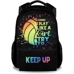 UNIKITTY Kids Backpack for Girls, Volleyball Backpack for School, Black Cute Large Capacity Bookbag with Adjustable Straps, 17" School Backpack for Kids Children