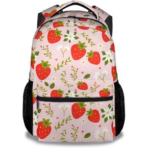 Strawberry Backpack with Lunch Box - Set of 3 School Backpacks Matching Combo - Utility Pink Bookbag and Pencil Case Bundle