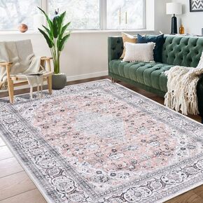 10x13 Large Rug for Living Room Washable Rug Vintage Medallion Rug Non Slip Area Rug Low Pile Indoor Carpet Ultra Soft Thin Rug for Bedroom Office, Green