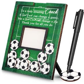 Qunclay Soccer Frame Coach Gift with Soccer Wood Chips Signature Pen Graduation Coach Frame Gifts Soccer Plate Plaque for Coaches Thank You Coach Gift