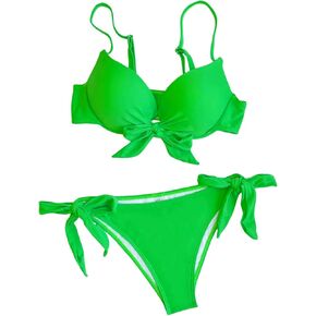 Milumia Women's 2 Piece Knot Front Push Up Bikini Set Spaghetti Strap Tie Side Swimsuit