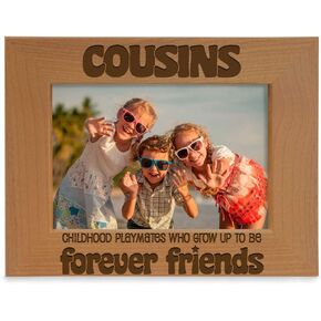 KATE POSH - Cousins, Childhood Playmates who grow up to be Forever Friends Picture Frame - Engraved Natural Wood Photo Frame, Birthday Gifts, Best Cousin Ever Gifts (5x7-Horizontal)