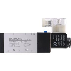 Baomain Pneumatic Solenoid Air Valve 4V310-10 AC 220V 5 Way 2 Position PT3/8" Internally Piloted Acting Type Single Electrical Control