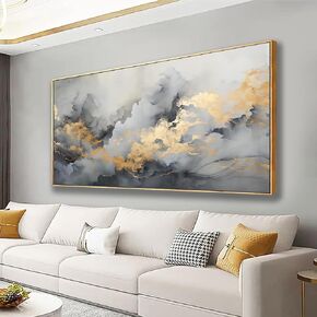 Framed Wall Art Gray and Gold Large Size Abstract Wall Art Wall Decor Fluid Ink Artwork Decor Canvas Paiting Suitable for Bedroom, Living Room, Kitchen, Office Can Be Hung Directly 30x60 inch