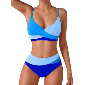 Limeeke Women's Twist Front Bikini Sets High Waisted Swimsuit V Neck Two Piece Bathing Suit