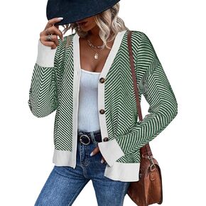 Dokotoo Women's 2024 Fashion Casual Open Front Long Sleeve Chunky Knit Striped Cardigans Sweaters Outerwear Coats