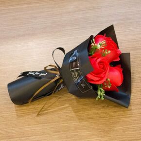 Red 3 Heads Artificial Rose Bouquet Soap Flower Petals Valentine Day Gifts for Women, Best Friend and Girlfriend, Birthday, Christmas Valentine's Day from Daughter Son Husband, Artificial Flowers
