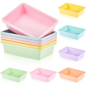Taiyin 12 Pcs Plastic Flat Storage Tray 6 Colors Classroom Turn in Tray Paper Bins Teacher Classroom Containers Paper Organizer Tray School Office Letter Baskets Art Book Organization File Holder