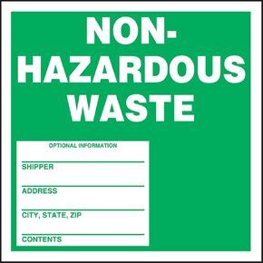 Accuform MHZW11EVC Adhesive-Poly Vinyl Hazardous Waste Label, Legend "NON-HAZARDOUS WASTE - SHIPPER - ADDRESS - CITY,STATE,ZIP - CONTENTS - ", 6" Length x 6" Width x 2.6 mil Thickness, Green/White