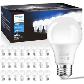 6-Pack A19 LED Light Bulbs 60W Equivalent 806 Lumens, 9W 5000K Warm White Non-Dimmable, No Flicker, Super Bright CRI85+ Standard E26 Edison Screw Bulbs for Bedroom, Home, Office