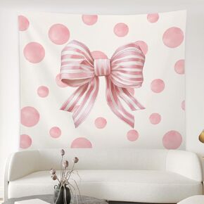 ISANOU Girls Room Wall Decor,Preppy Pink Stripe Bowknot Tapestry Wall Hangin for Dorm Home Living Room,Gifts for Women Teen Girls,50x60 Inches in Kuwait