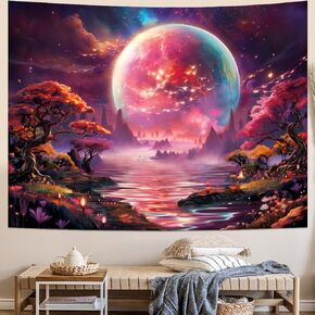 Obsecolors Galaxy Space Tapestry PInk Planet Tapestry Fantasy Forest Mountain Wall Tapestry Aesthetic Floral Plant Tapestry Mysterious Nebula Tapestry Wall Hanging for Bedroom
