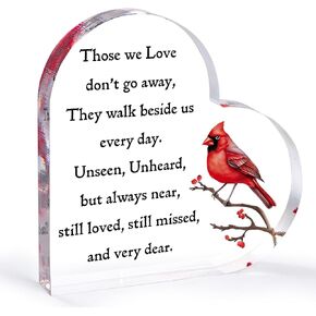 Sympathy Gifts Cardinal Memorial Bereavement Gift Ideas for Loss of Loved One Dad Mom Acrylic Heart Shaped Plaque Grief Gifts for Women Funeral Remembrance Gifts