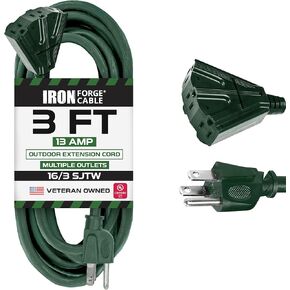IRON FORGE CABLE 3 Outlet Outdoor Extension Cord 10 ft, 16/3 Heavy Duty Green Extension Cord with Multiple Outlets 3 Prong, Weatherproof Exterior Cable for Outside, Landscaping, Lawn & Yard - 13 Amp