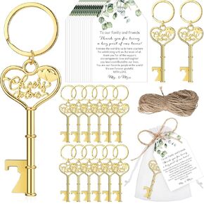 50 مجموعة من فتاحة الزجاجات المفضلة لحفلات الزفاف، فتاحة الزجاجات ذات الهيكل العظمي العتيق، سلسلة مفاتيح فتاحة الزجاجات، بطاقات الشكر والحقائب، هدايا الزفاف للضيوف (ذهبي وردي) in Kuwait