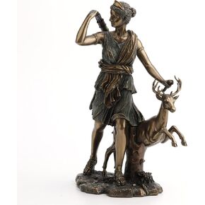 Veronese Design Diana Greek Goddess The Hunt, Moon and Nature Walking with Deer Statue 11 Inch