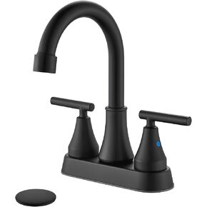 Bathroom Faucets 4 Inch Centerset Bathroom Sink Faucet Deck Mounted Swivel Spout Vanity Lavatory Faucet with Pop-Up Drain and Supply Lines 2 Handle Utility RV Sink Faucet,Matte Black