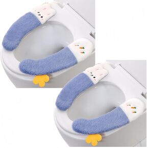 2pairs Toilet Seat Cover, Toilet Cover Pad Thickened Sticky Toilet Seat Cover Lovely Winter Toilet Seat Washable Plush Toilet Seat Cushion Soft Toilet Cushion Toilet Seat (Blue)