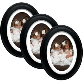 3Pack Frame Picture Photo Oval Wall Frames Hanging Round Home Decoration White Black Decorating Tool Tabletop Vintage (White,8x10)
