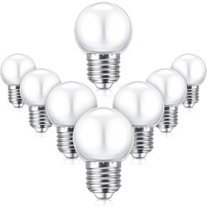LED Night Light Bulb 1 Watt Low Wattage LED Bulbs 7.5 Watt Equivalent 4511220 Lighting S11 White LED Lightbulb Small Globe with E26 Medium Base G45 2700k Not Dimmable for Outdoor Christmas, 8 Pieces