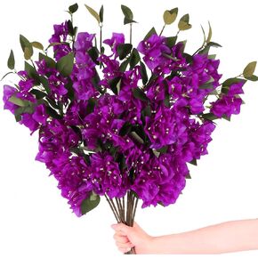 10PCS Bougainvillea Artificial Flowers 29.50" Silk Bougainvillea Vines Fake Bougainvillea Branches Purple Long Stem Faux Bougainvillea for Home Garden DIY Decor Wedding Centerpieces (Purple)