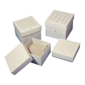 Globe Scientific 3096-1 Cardboard Storage Box for up to 3" Tall x 12mm Wide Tubes, 100 Place, 10x10 Format, 134mm Length, 134mm Width, 76mm Height