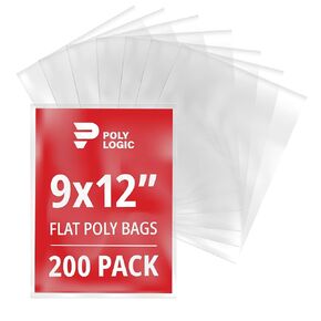 Clear 9" x 12" Flat Poly Mailer Bags 1 Mil Thick (200-Pack) | Plastic Flat Polybags for Shipping, Mailing, Packaging & Storage | Perfect for T-Shirts & Other Clothes