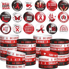 WATINC Suicide Awareness Accessories Set - 72Pcs Suicide Prevention Awareness Ribbon Silicone Stretch Wristbands and Button Pins, Motivational Bracelet Pin with Inspirational Message for Men Women
