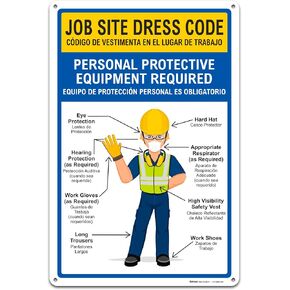 Brimar - 12" x 18" - Bilingual Job Site Dress Code Sign - .055″ Polyethylene Plastic - Bold Text - Easy Installation