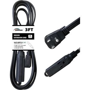 HONDERONS 12FT 3 Outlets Brown Extension Cord with Flat Plug, 16/3 SPT-3 Extension Cable 3 Prong Grounded, Durable Extension Cord for Christmas Lights, Office