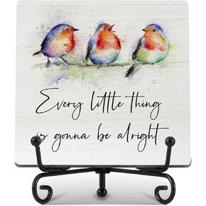 Every Little Thing Is Gonna Be Alright Shelf Decor, Inspirational Gifts for Women Men, Wood Sign for Office Table Desk Wood Plaque 5x5 in - A03