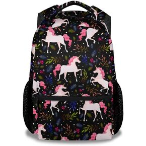 Unicorn Backpack for Women - 16 Inches Black Backpacks for Adults - Lightweight Aesthetic Bookbag for Work
