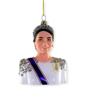 The Bridge Collection 10.25" Princess Kate Middleton Glass Hanging Christmas Ornament- Royal Family - Royalty Ornament of Prince William's Wife- Bust of The Princess of Wales