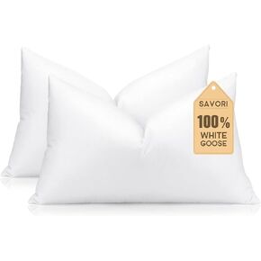 SAVORI Set of 2 Down and Feather Throw Pillow Inserts 28x28 Soft Fluffy Pillow Inserts with 100% Down-Proof Cotton Cover, Decorative Square Cushion Inner for Sofa Couch Bed-White