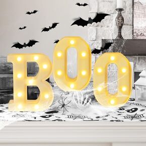 Halloween Decorations LED "BOO" Sign + 24pcs Halloween 3D Bats+Stretchy Spider Web Cobwebs with 2 Fake Spider for Halloween Indoor Outdoor Decoration Party Supplies