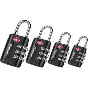 4 Pack TSA Approved Luggage Locks, Combination Travel Padlock, 3-Digit Waterproof Lock, TSA Accepted Outdoor Keyless Resettable Lock for Lockers, Bags, Backpack, Gym, Gate-Black