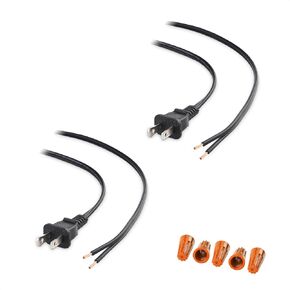 Cable Matters 2-Pack Polarized 18AWG 2 Prong Replacement Cord Lamp Wire 8 ft - 10A, NEMA 1-15P to 2 Wire for Lamp Cord Replacement with Plug