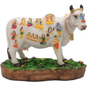 Indian God Cow Nandi Statue- 8.7"L Indian Idol Nandi Figurines Gifts for Indian Man Woman Friends Family Diwali Gifts Murti Pooja Item Home Office Mandir Temple Puja Decor
