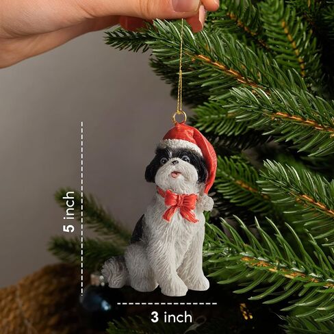 Dog Figurine Christmas Ornaments with Santa Hats (BLK/WH Shih Tzu) in Saudi Arabia