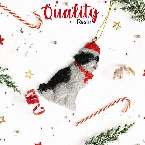 Dog Figurine Christmas Ornaments with Santa Hats (BLK/WH Shih Tzu) in Saudi Arabia