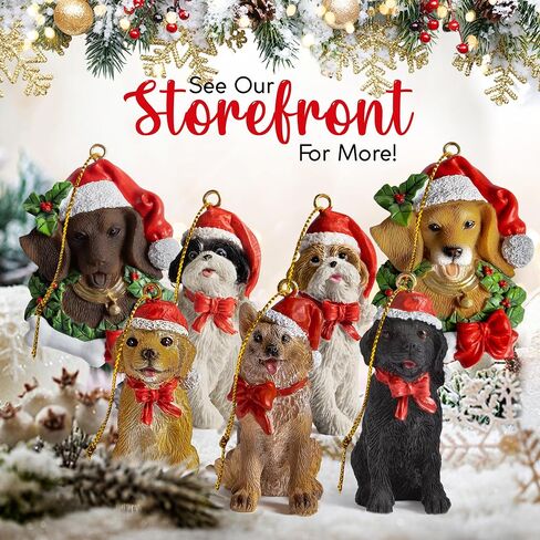 Dog Figurine Christmas Ornaments with Santa Hats (BLK/WH Shih Tzu) in Saudi Arabia