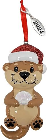 River Otter Christmas Ornament Includes a Current Year Hang Tag and Gift Bag Fun Wild Animal with a Seashell and Santa Hat in Saudi Arabia