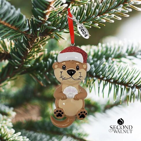 River Otter Christmas Ornament Includes a Current Year Hang Tag and Gift Bag Fun Wild Animal with a Seashell and Santa Hat in Saudi Arabia